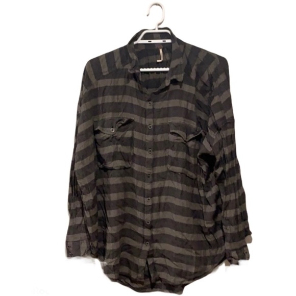 Free People Black and Grey Checkered Shirt - Women’s Size Medium - Picture 2 of 5